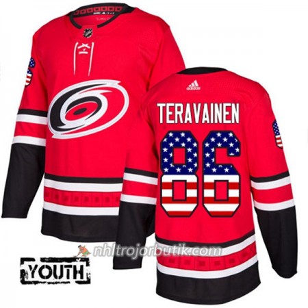 Barn Ishockey Carolina Hurricanes Tröja Teuvo Teravainen 86 Adidas 2017-2018 Röd USA Flag Fashion Authentic